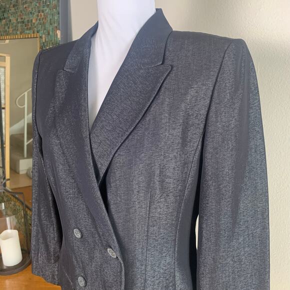 Ellen Tracy Sz 6 Pant Suit w Double Breasted Long Blazer Jacket Wool Gray Career - Picture 4 of 11